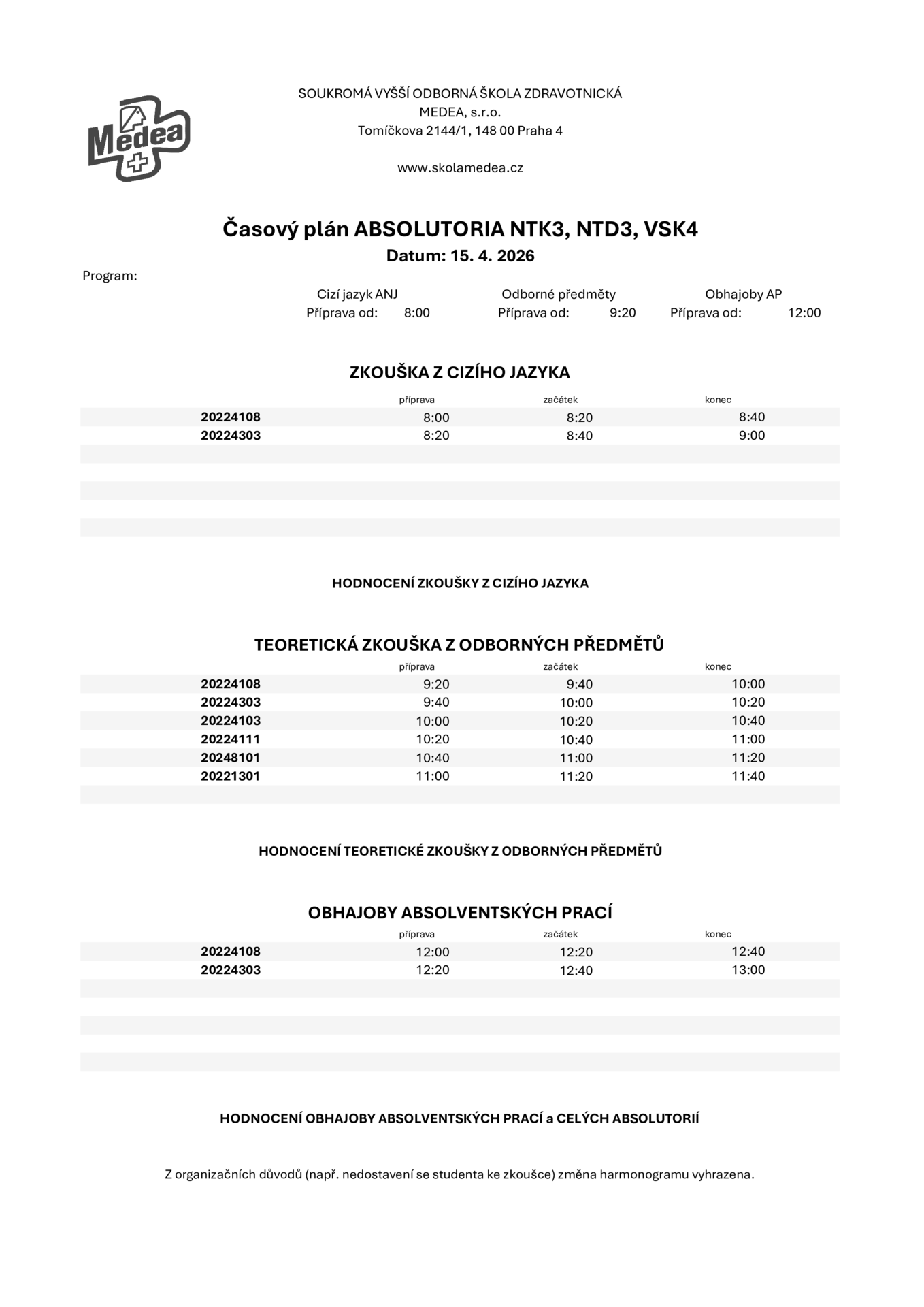 thumbnail of MEDEA harmonogram ABS 2026-04-15